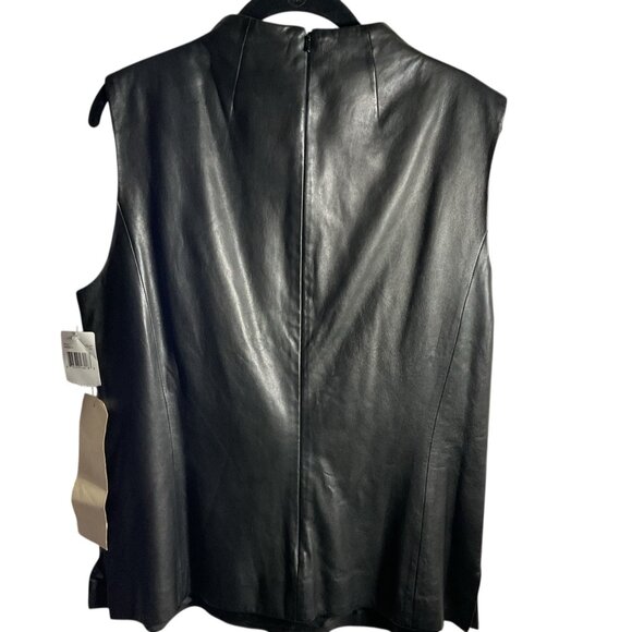 NWT Dana Buchman Womens Sz 16 Black Sleeveless 100% Leather Top Y2K 90s Goth - Picture 4 of 7